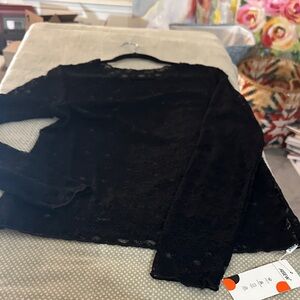 Sheer Black Lace Long-Sleeve Blouse